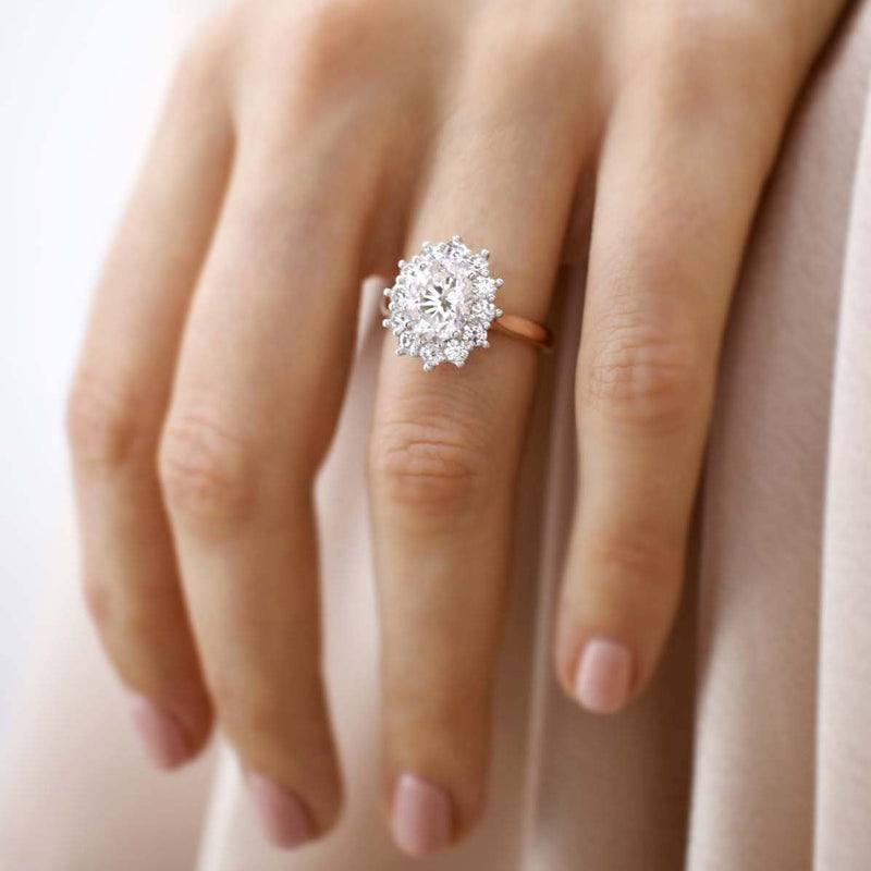 DIANA - Chatham® Ruby & Lab Diamond 950 Platinum Halo Engagement Ring Lily Arkwright