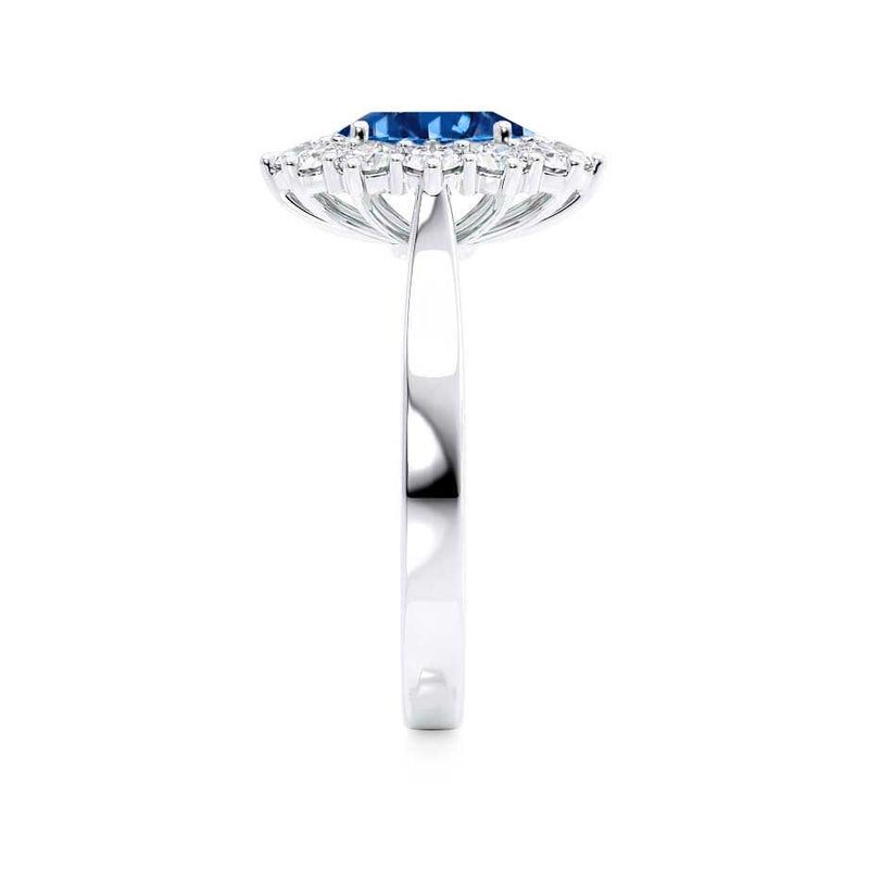 DIANA - Chatham® Blue Sapphire & Lab Diamond 950 Platinum Halo Engagement Ring Lily Arkwright