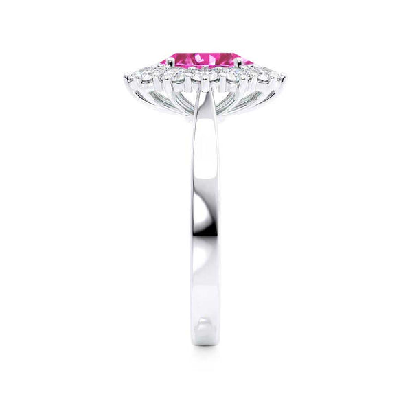 - Chatham® Pink Sapphire & Lab Diamond 950 Platinum Halo Engagement Ring Lily Arkwright