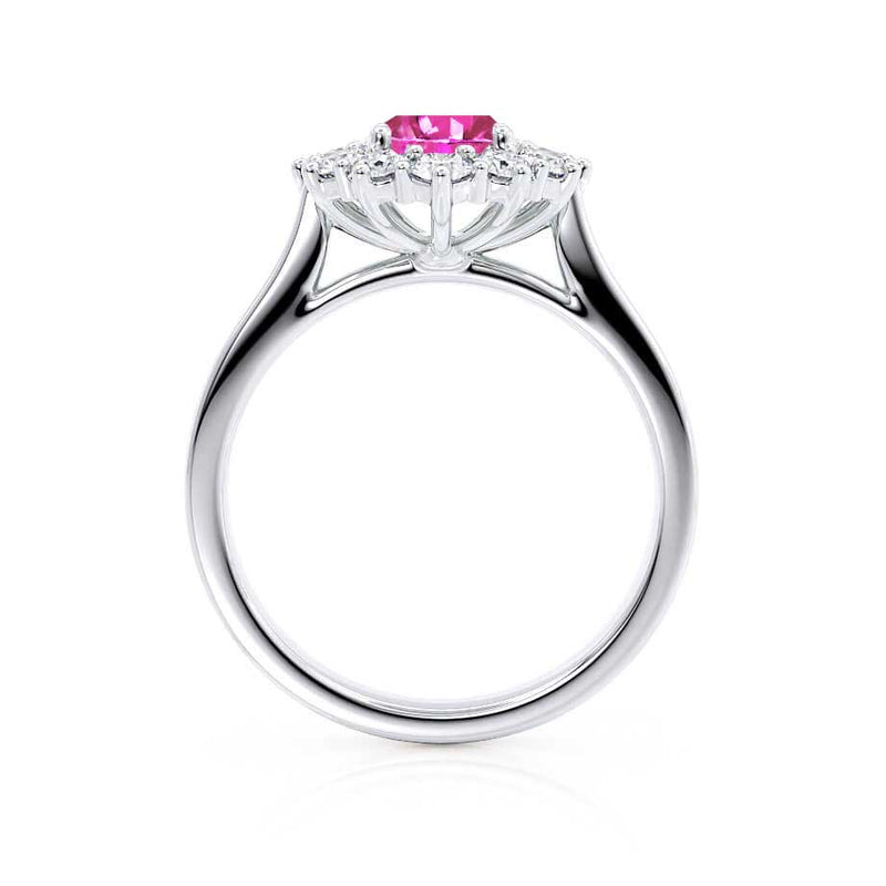 - Chatham® Pink Sapphire & Lab Diamond 18k White Gold Halo Engagement Ring Lily Arkwright