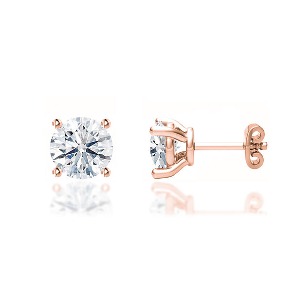 DOVE - Round Lab Diamond 18k Rose Gold Stud Earrings Earrings Lily Arkwright