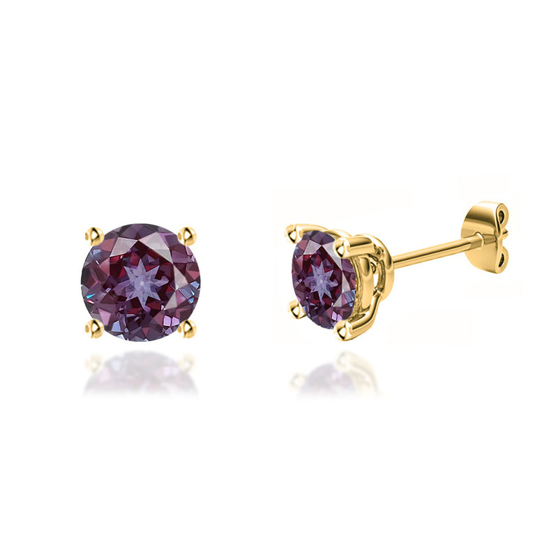 DOVE - Round Alexandrite 18k Yellow Gold Stud Earrings Earrings Lily Arkwright