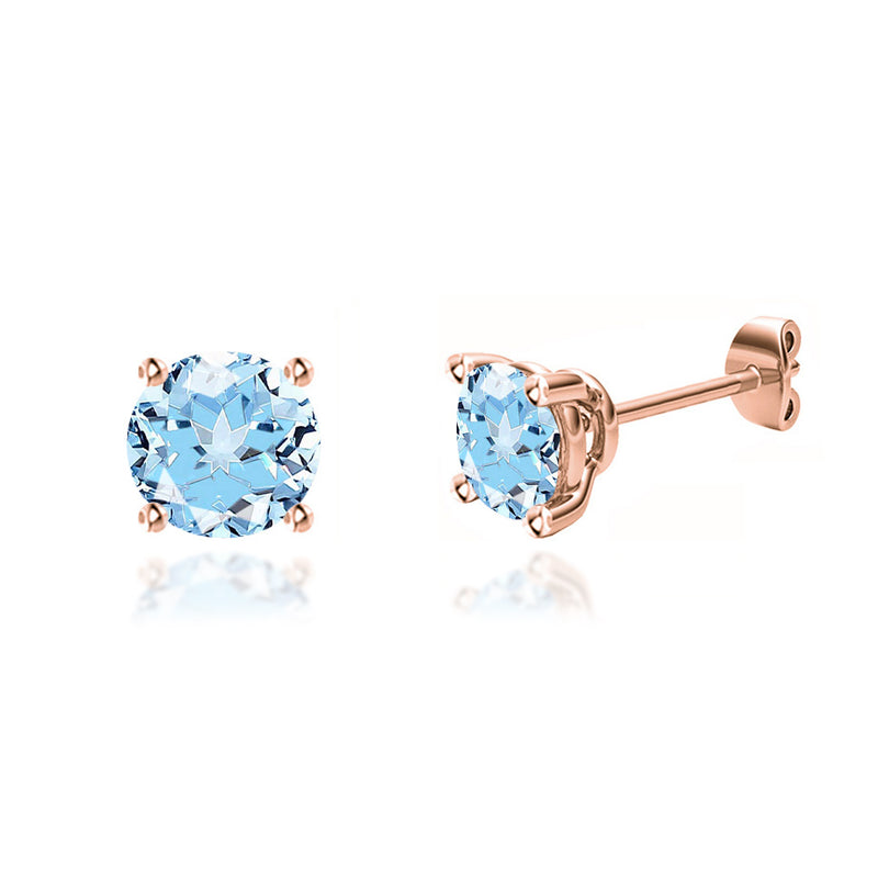 DOVE - Round Aqua Spinel 18k Rose Gold Stud Earrings Earrings Lily Arkwright