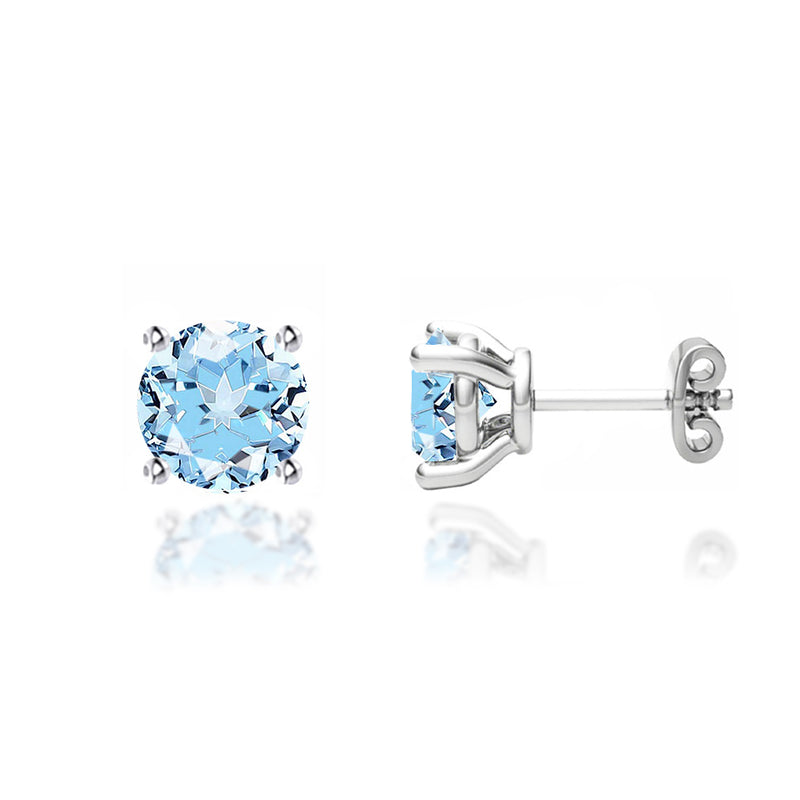 DOVE - Round Aqua Spinel 18k White Gold Stud Earrings Earrings Lily Arkwright