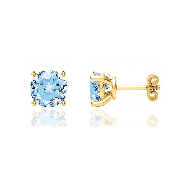 DOVE - Round Aqua Spinel 18k Yellow Gold Stud Earrings Earrings Lily Arkwright