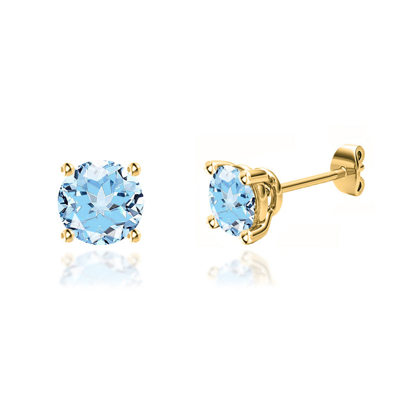 DOVE - Round Aqua Spinel 18k Yellow Gold Stud Earrings Earrings Lily Arkwright