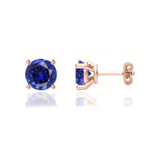 DOVE - Round Blue Sapphire 18k Rose Gold Stud Earrings Earrings Lily Arkwright