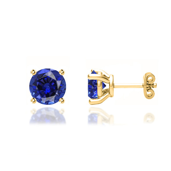 DOVE - Round Blue Sapphire 18k Yellow Gold Stud Earrings Earrings Lily Arkwright