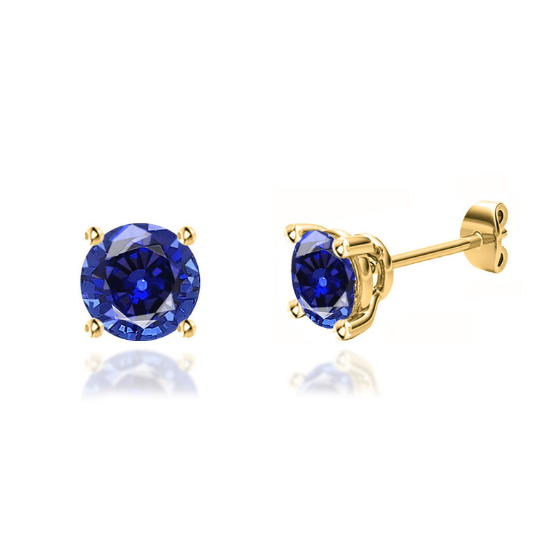 DOVE - Round Blue Sapphire 18k Yellow Gold Stud Earrings Earrings Lily Arkwright