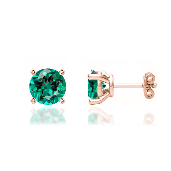 DOVE - Round Emerald 18k Rose Gold Stud Earrings Earrings Lily Arkwright
