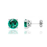 DOVE - Round Emerald Platinum Stud Earrings Earrings Lily Arkwright