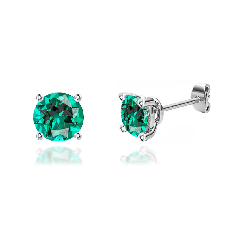 DOVE - Round Emerald Platinum Stud Earrings Earrings Lily Arkwright