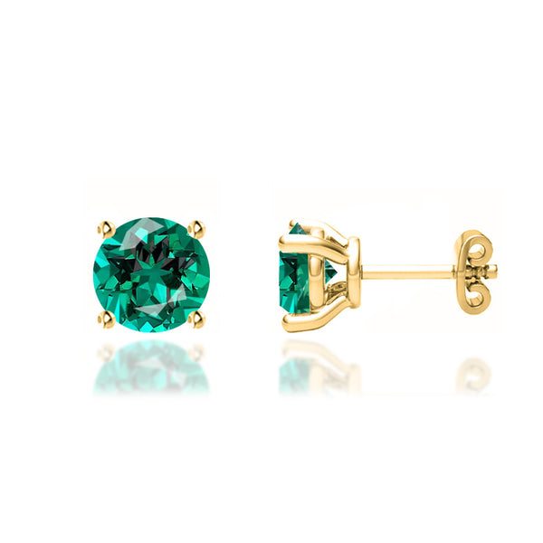 DOVE - Round Emerald 18k Yellow Gold Stud Earrings Earrings Lily Arkwright
