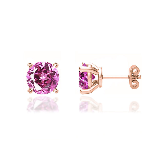 DOVE - Round Pink Sapphire 18k Rose Gold Stud Earrings Earrings Lily Arkwright