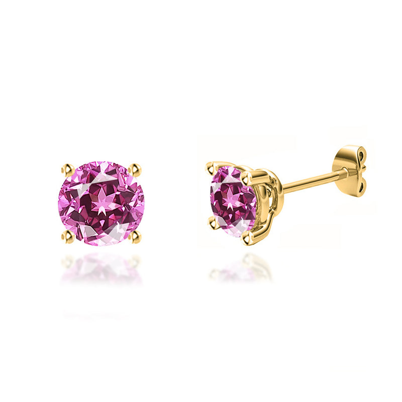 DOVE - Round Pink Sapphire 18k Yellow Gold Stud Earrings Earrings Lily Arkwright