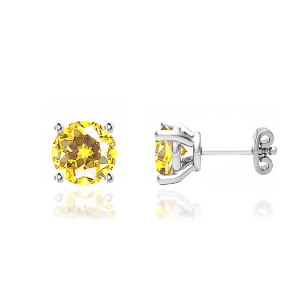 DOVE - Round Yellow Sapphire 18k White Gold Stud Earrings Earrings Lily Arkwright
