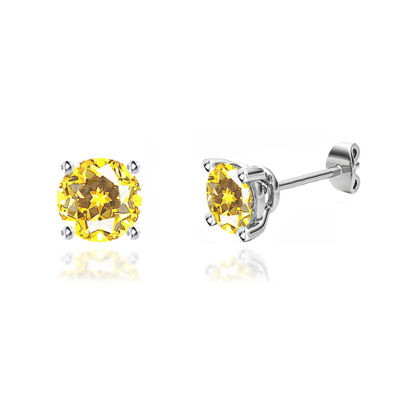 DOVE - Round Yellow Sapphire 18k White Gold Stud Earrings Earrings Lily Arkwright