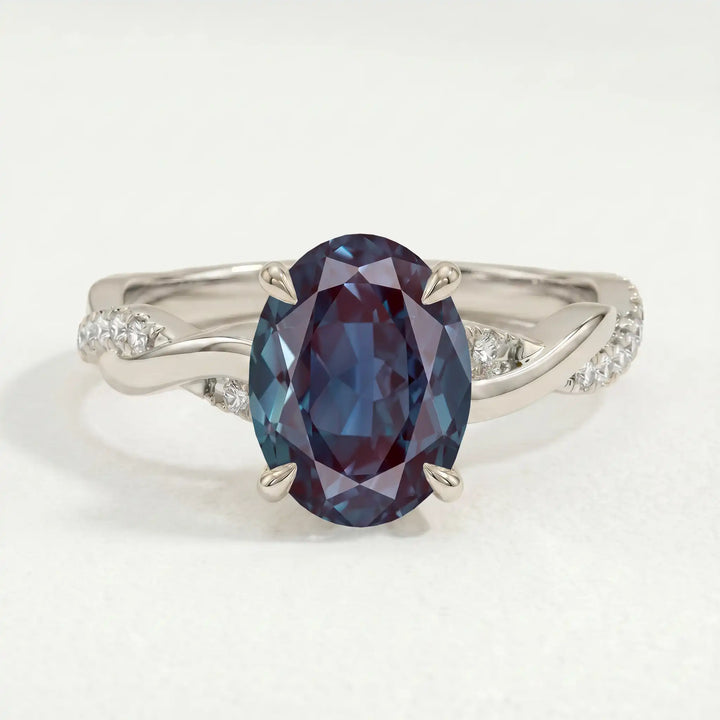 EDEN - Oval Alexandrite & Diamond 950 Platinum Vine Solitaire Ring