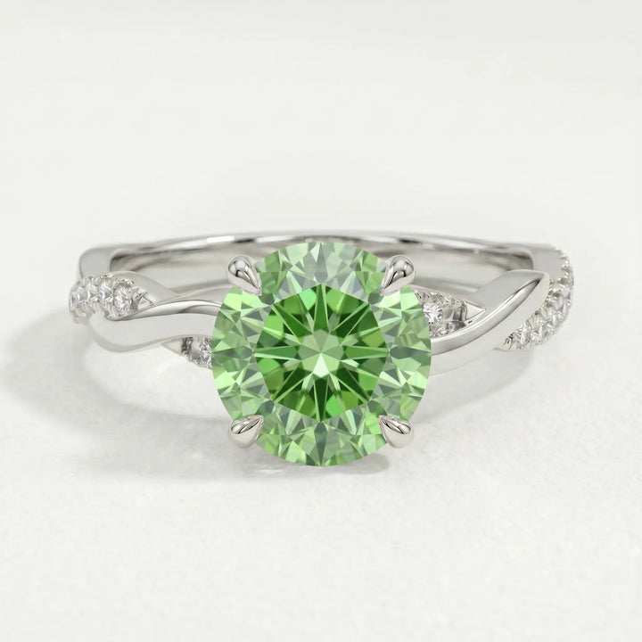 EDEN - Round Green Lab Diamond 950 Platinum Vine Solitaire Ring