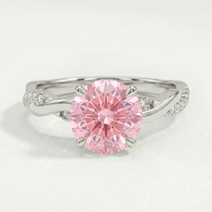 EDEN - Round Pink Lab Diamond 950 Platinum Vine Solitaire Ring