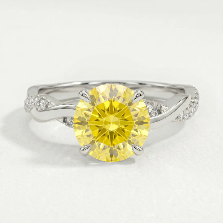 EDEN - Round Yellow Lab Diamond 950 Platinum Vine Solitaire Ring