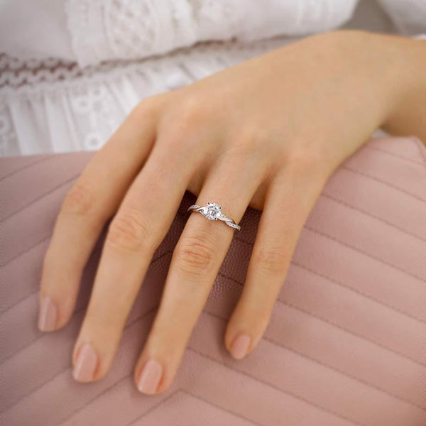 EDEN - Chatham® Round Emerald & Diamond 18k White Gold Vine Ring Engagement Ring Lily Arkwright