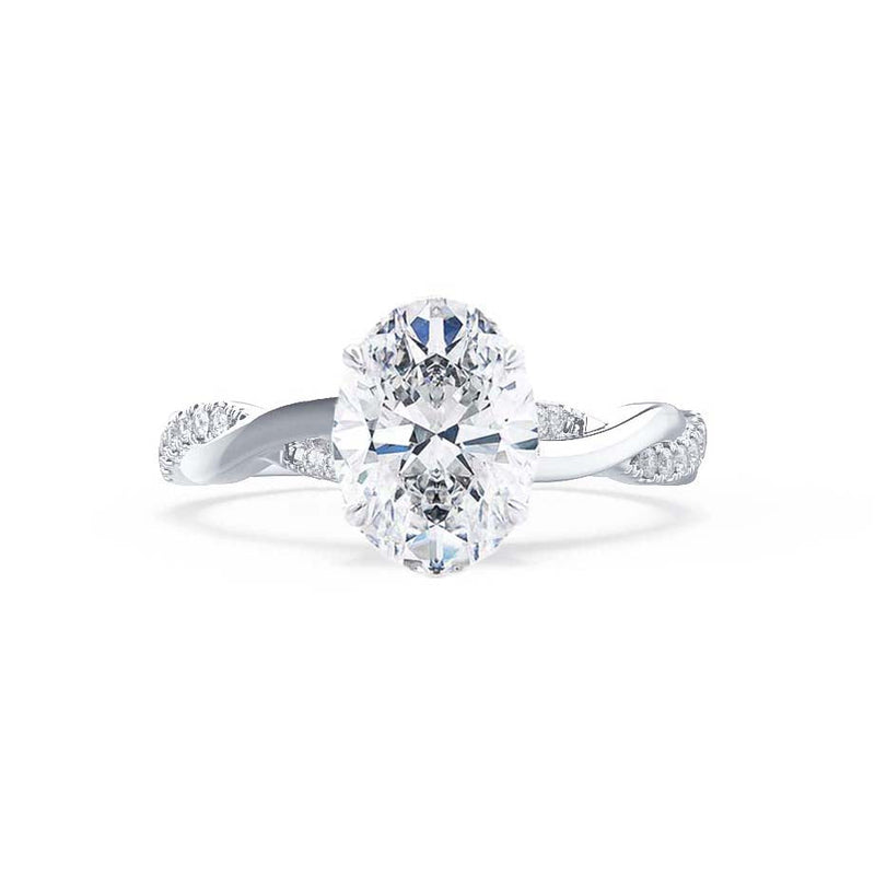 EDEN - Oval natural Diamond 18k White Gold Vine Solitaire Engagement Ring Lily Arkwright