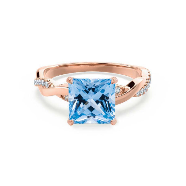EDEN - Chatham® Princess Aqua Spinel & Diamond 18k Rose Gold Vine Solitaire Ring