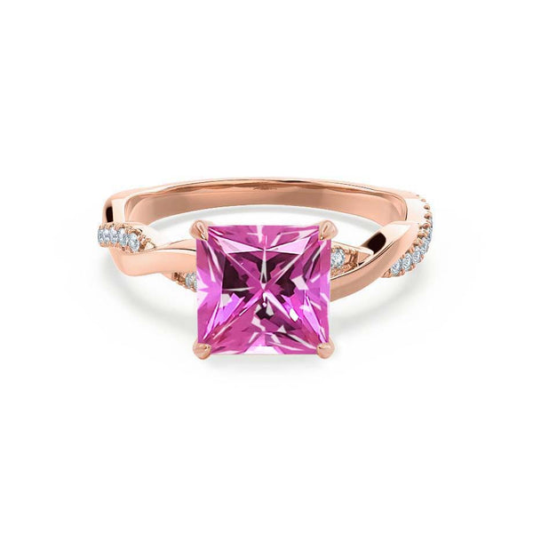 EDEN - Chatham® Princess Pink Sapphire & Diamond 18k Rose Gold Vine Solitaire Ring