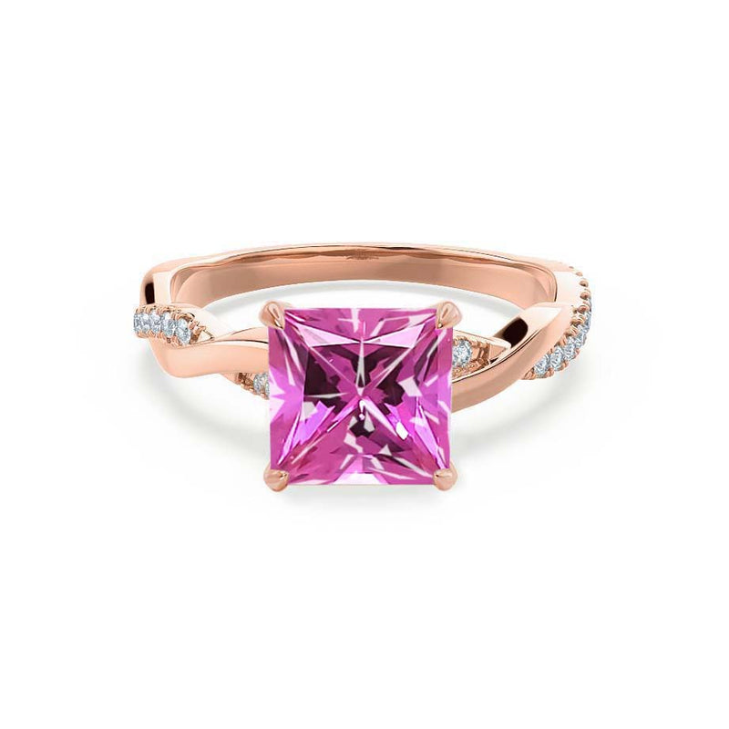 EDEN - Chatham® Princess Pink Sapphire & Diamond 18k Rose Gold Vine Solitaire Ring