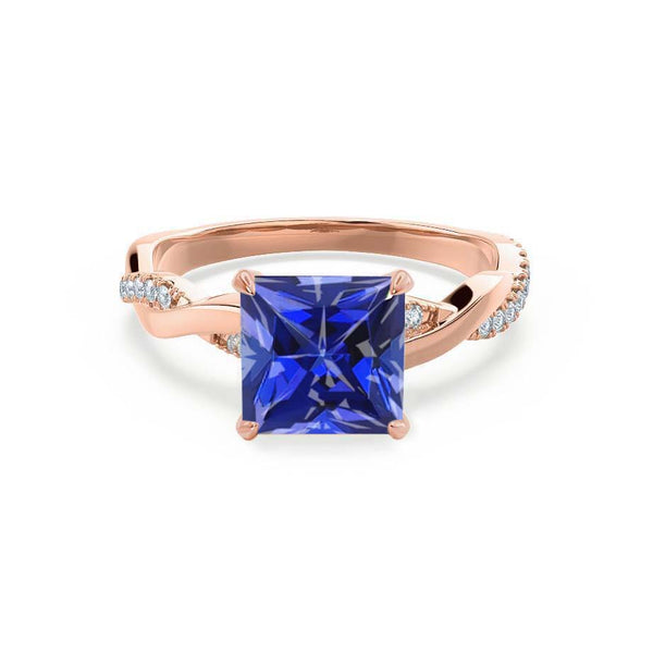 EDEN - Chatham® Princess Blue Sapphire & Diamond 18k Rose Gold Vine Solitaire Ring