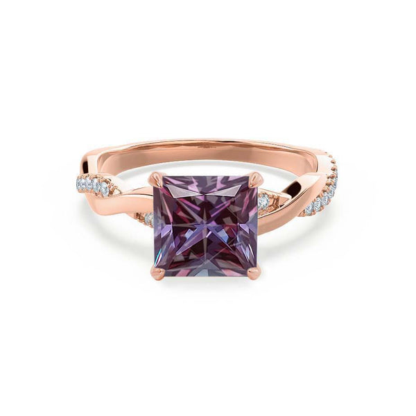 EDEN - Chatham® Princess Alexandrite & Diamond 18k Rose Gold Vine Solitaire Ring