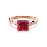 EDEN - Chatham® Princess Ruby & Diamond 18k Rose Gold Vine Solitaire Ring