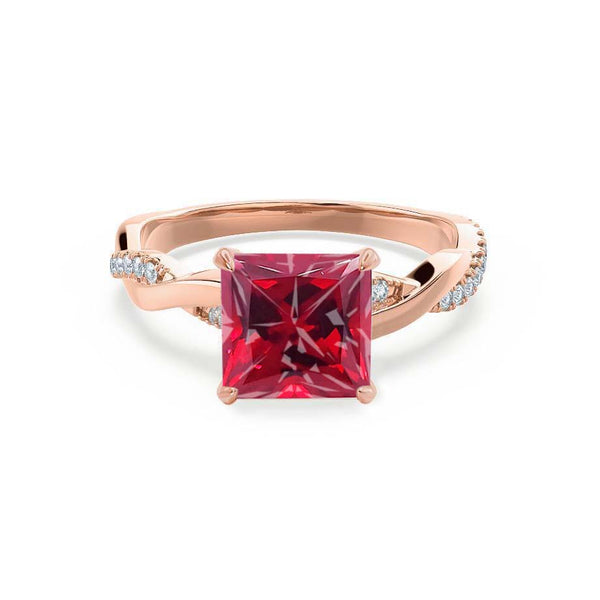 EDEN - Chatham® Princess Ruby & Diamond 18k Rose Gold Vine Solitaire Ring