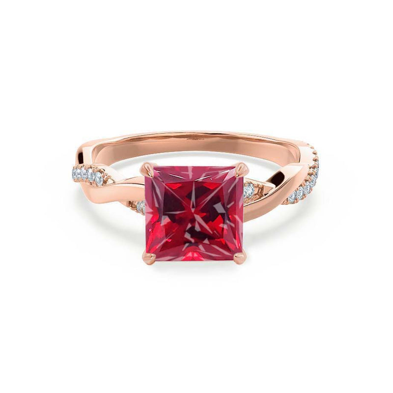 EDEN - Chatham® Princess Ruby & Diamond 18k Rose Gold Vine Solitaire Ring