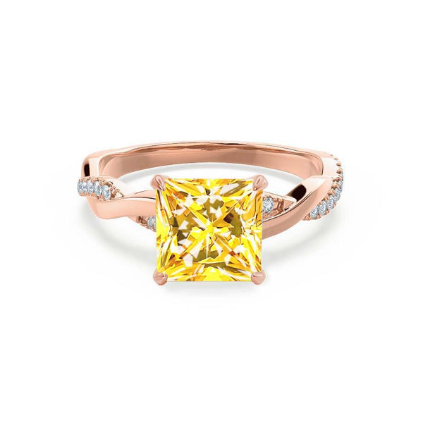 EDEN - Chatham® Princess Yellow Sapphire & Diamond 18k Rose Gold Vine Solitaire Ring