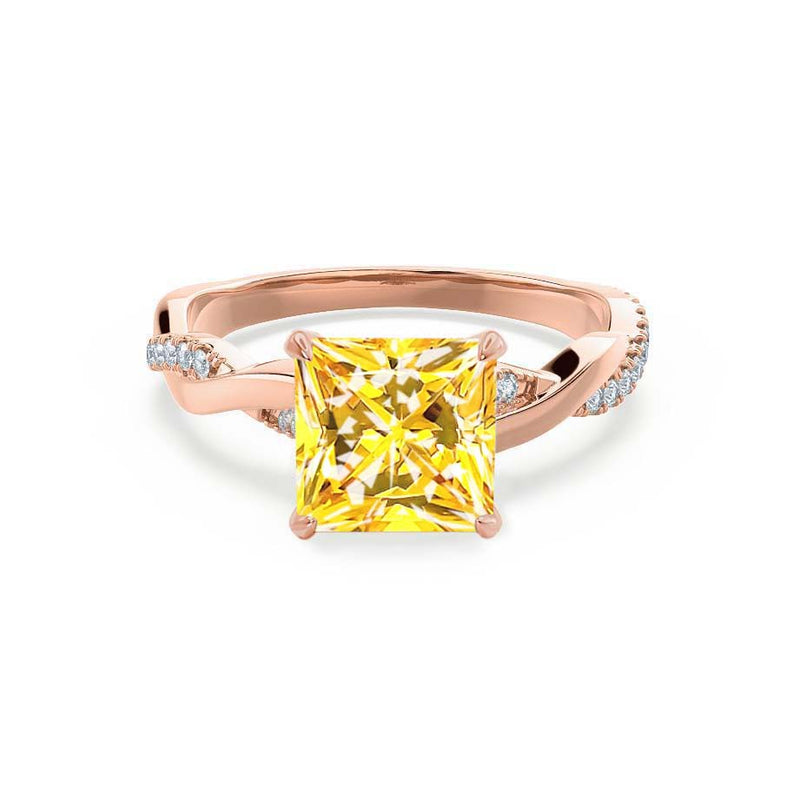EDEN - Chatham® Princess Yellow Sapphire & Diamond 18k Rose Gold Vine Solitaire Ring