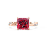EDEN - Chatham® Princess Ruby & Diamond 18k Rose Gold Vine Solitaire Ring