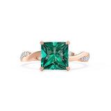 EDEN - Chatham® Princess Emerald & Diamond 18k Rose Gold Vine Solitaire Ring