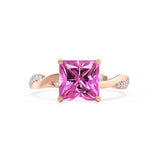 EDEN - Chatham® Princess Pink Sapphire & Diamond 18k Rose Gold Vine Solitaire Ring