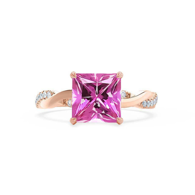 EDEN - Chatham® Princess Pink Sapphire & Diamond 18k Rose Gold Vine Solitaire Ring