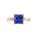 EDEN - Chatham® Princess Blue Sapphire & Diamond 18k Rose Gold Vine Solitaire Ring