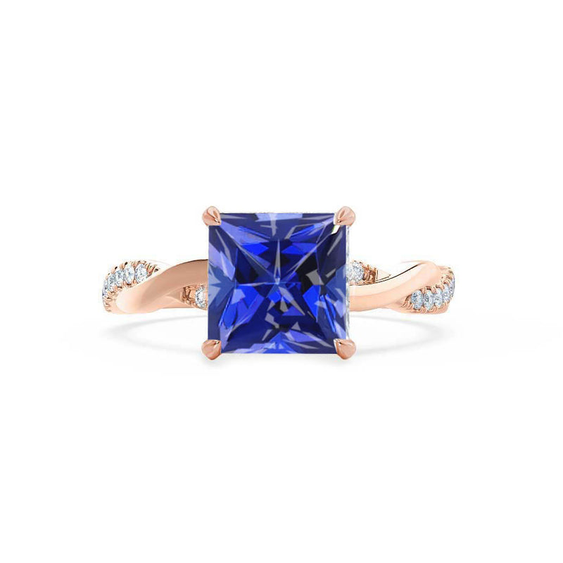 EDEN - Chatham® Princess Blue Sapphire & Diamond 18k Rose Gold Vine Solitaire Ring