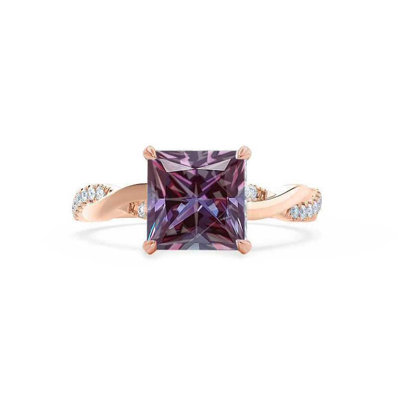 EDEN - Chatham® Princess Alexandrite & Diamond 18k Rose Gold Vine Solitaire Ring