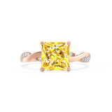 EDEN - Chatham® Princess Yellow Sapphire & Diamond 18k Rose Gold Vine Solitaire Ring