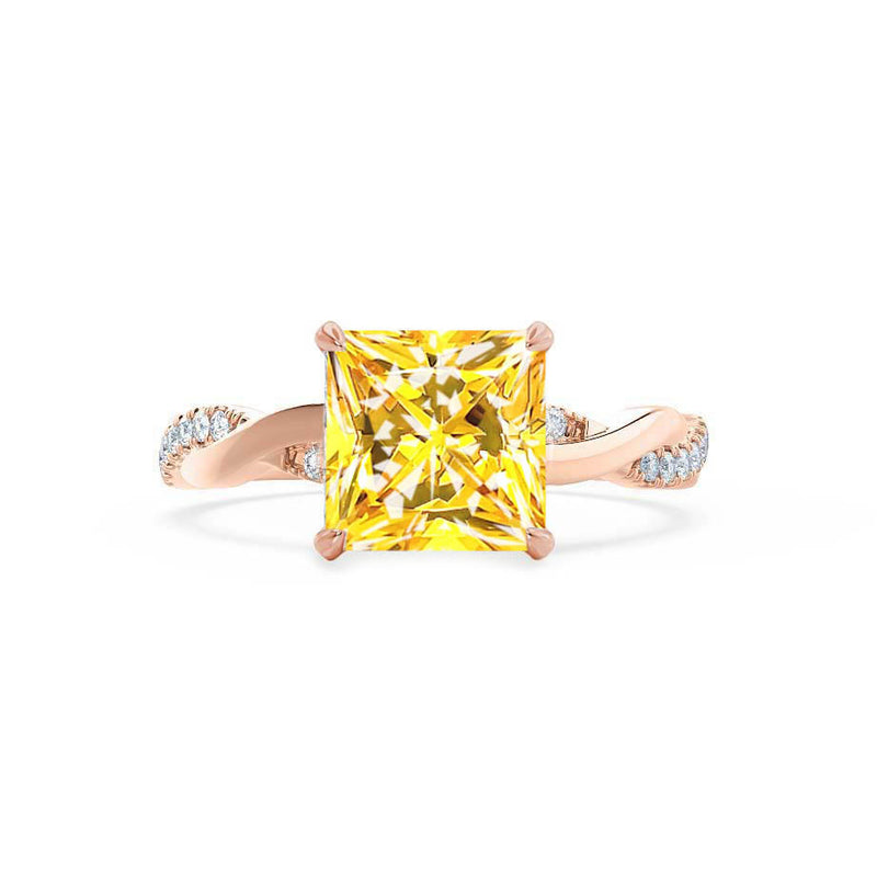 EDEN - Chatham® Princess Yellow Sapphire & Diamond 18k Rose Gold Vine Solitaire Ring