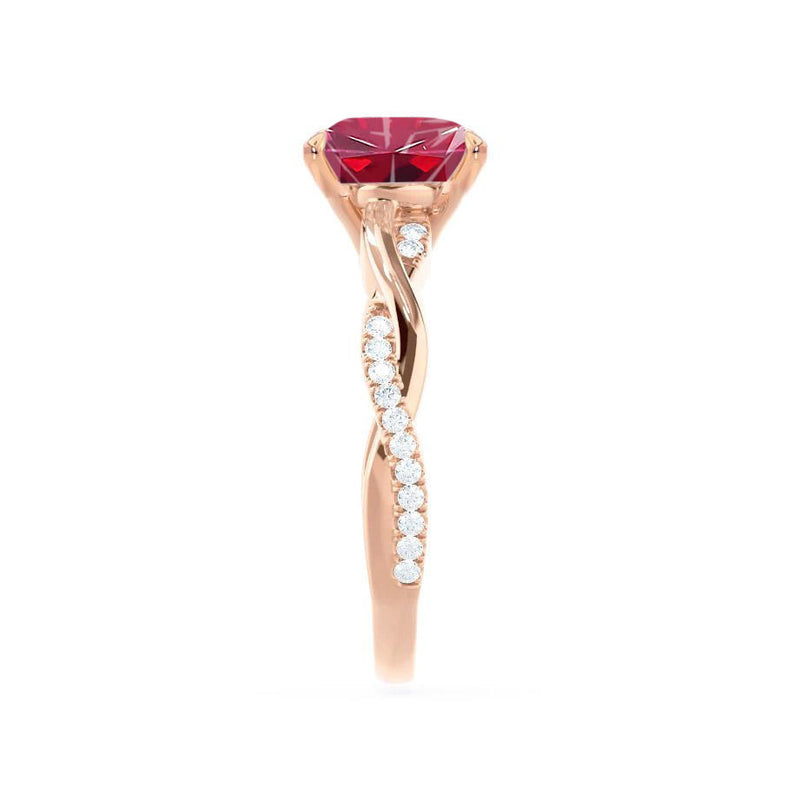 EDEN - Chatham® Princess Ruby & Diamond 18k Rose Gold Vine Solitaire Ring