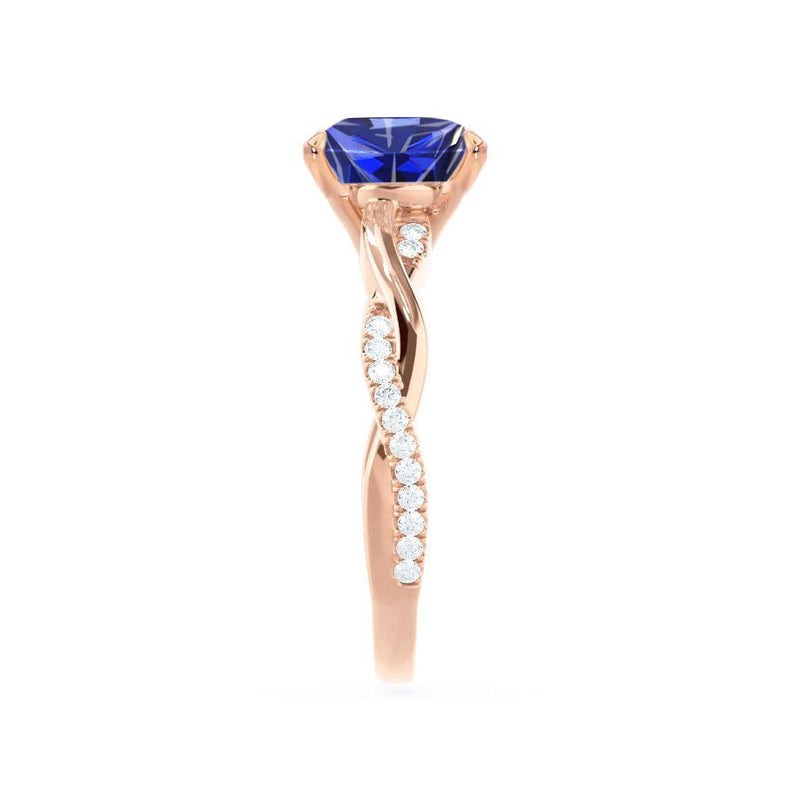 EDEN - Chatham® Princess Blue Sapphire & Diamond 18k Rose Gold Vine Solitaire Ring