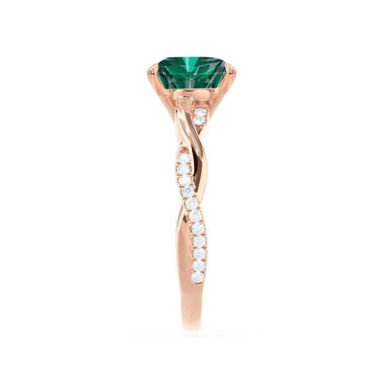 EDEN - Chatham® Princess Emerald & Diamond 18k Rose Gold Vine Solitaire Ring