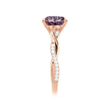 EDEN - Chatham® Princess Alexandrite & Diamond 18k Rose Gold Vine Solitaire Ring